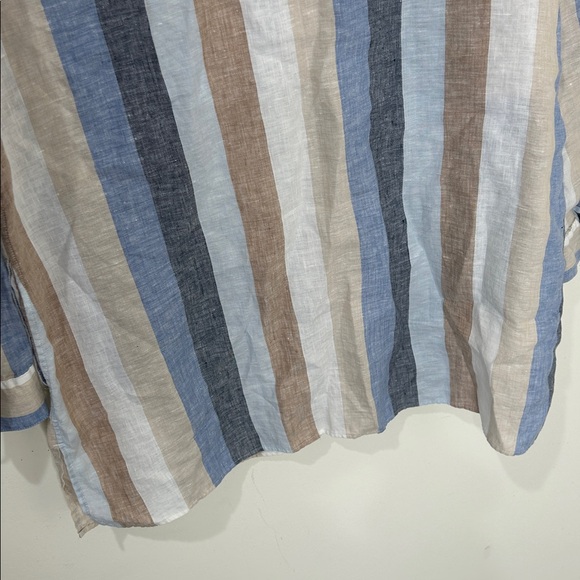CHICOS No Iron Linen Striped Button Down Tunic Pockets Size 2 US 12 - Picture 14 of 16